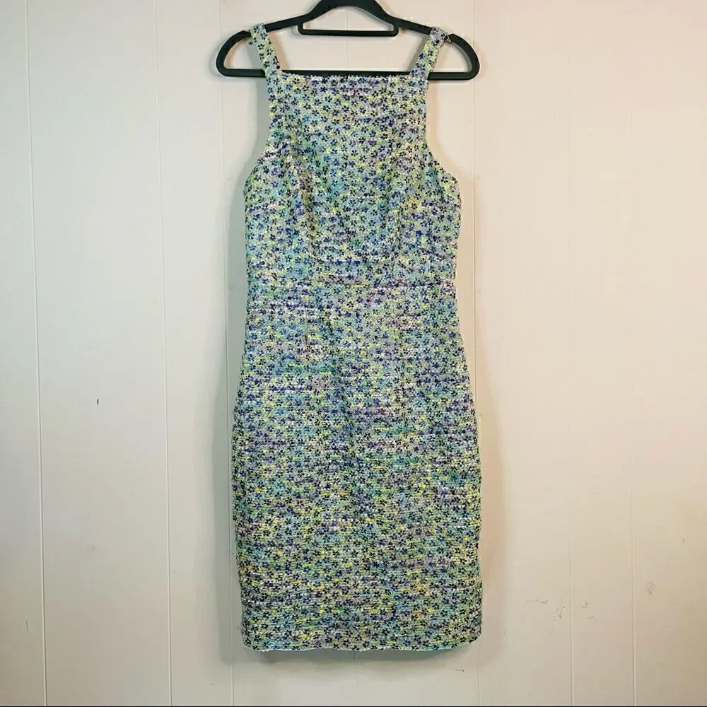 J. Crew Metallic Daisy Floral Jacquared Textured Dress Size 4